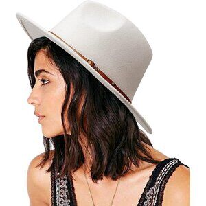 Women's White Western With Braided Leather Band Classic Fedora Felt Cowboy Hat